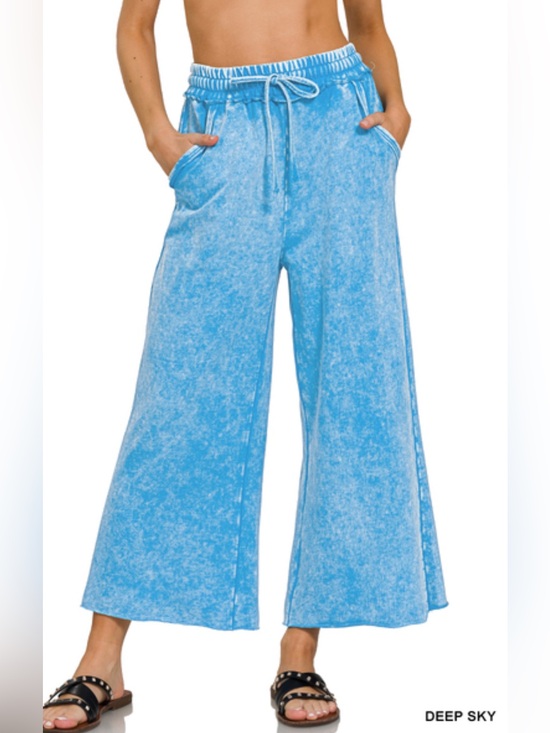 Zenana Outfitters Pants - Zenana Deep Sky Washed French Terry Flare Pants